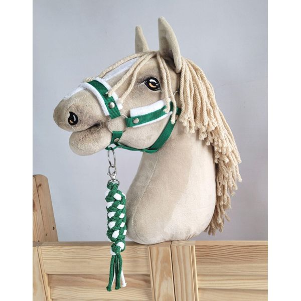 Set Per Cavalli Hobby: Cavezza A3 Con Pelliccia Bianca + Corda Per Legare - Bianco E Verde-image