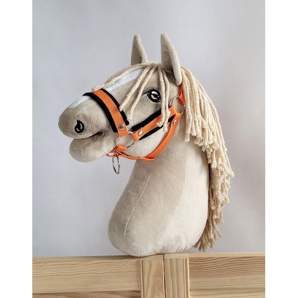 Cavezza Regolabile Per Cavallo Hobby Horse A3 Arancione Con Pelo Nero-image