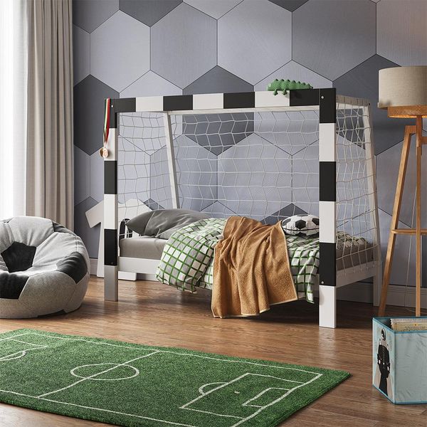 Vitalispa Letto Per Bambini FußBalltor, 80X160 Cm Con Materasso, Bianco/Nero-image