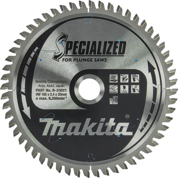 Makita Lama Circolare Specialized Tct T.C.T - 165 X 20 Mm - 56 Denti - Alluminio-image