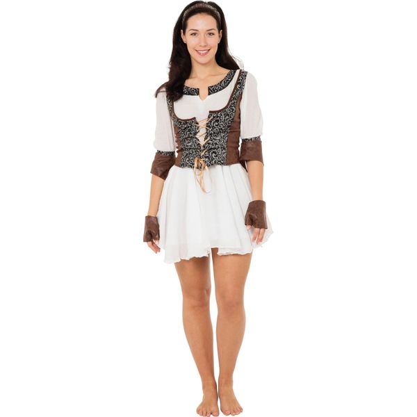 Costume Da Cacciatrice Medievale Da Donna Bristol Novelty BN1539 (Taglia Unica) (Bianco/Marrone)-image
