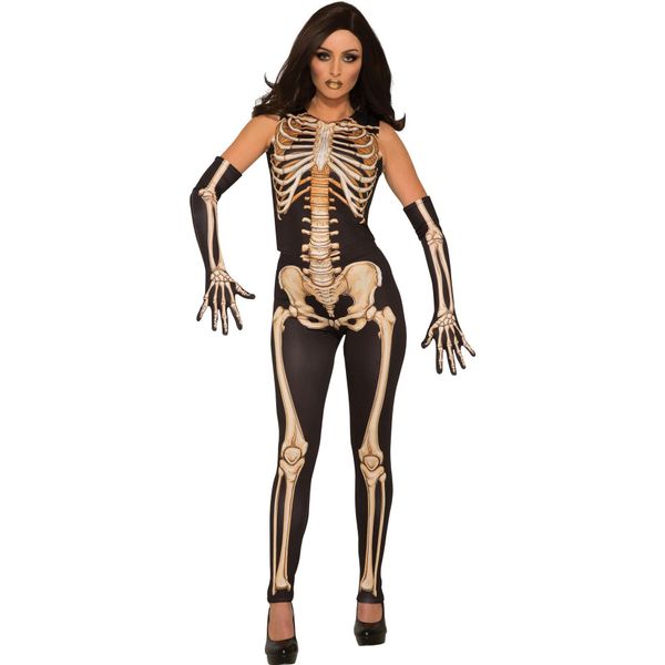 Bristol Novelty Ladies Skeleton Costume Lady Bones BN215 (Taglia Unica) (Nero/Oro)-image