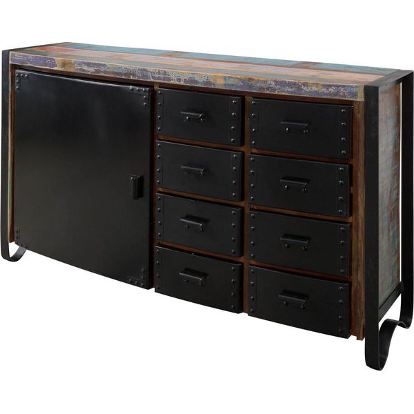 MASSIVMOEBEL24 | Credenza In Legno Di Legno Riciclato 143X43X90 Multicolore Laccato Industrial #102-image