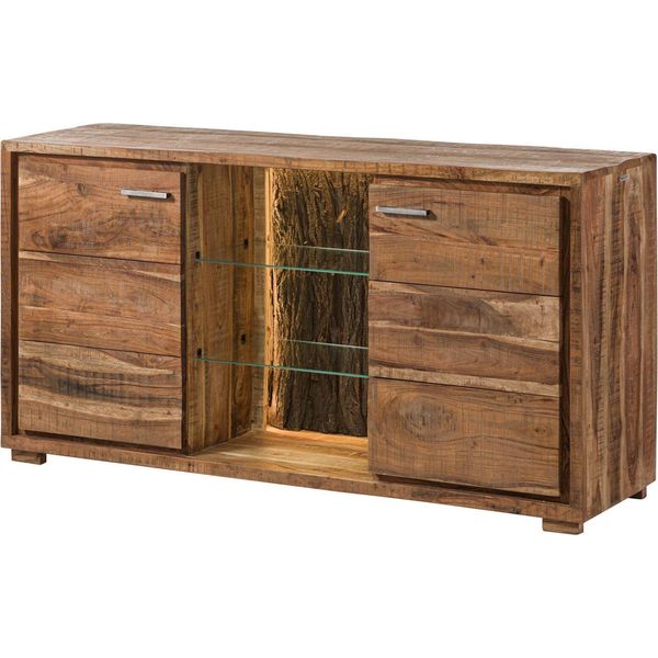MASSIVMOEBEL24 | Credenza In Legno Di Acacia 145X40X78 Acacia Naturale Laccato Bark #100-image