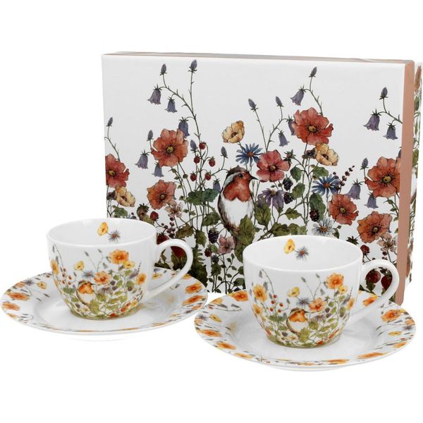 Duo Floral Set Di 2 Tazze Da Espresso 90 Ml Wild Bird Con Piattini, Nuova Porcellana Bone China-image