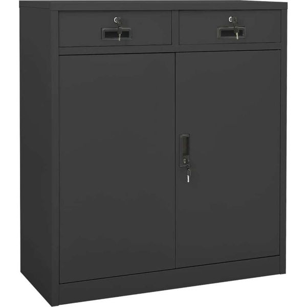 The Living Store Armadio Da Ufficio Antracite 90X40X102 Cm In Acciaio-image