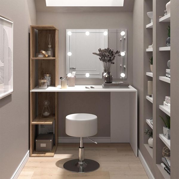 Vicco Tavolo Da Toeletta Tower, 122.2 Cm Con Illuminazione E Sgabello, Bianco/Sonoma-image