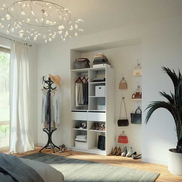 Vicco Armadio Multifunzione Elmo, 100 X 200 Cm Con 2 Cassetti, Bianco-image