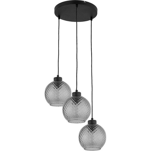 Lampada A Soffitto A Sospensione 110Cm Nero Con 3 Paralumi In Vetro Grafite-image
