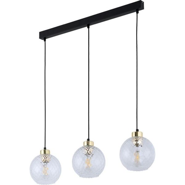 Lampada Da Soffitto 100 Cm Nera Con 3 Paralumi In Vetro Scanalato-image