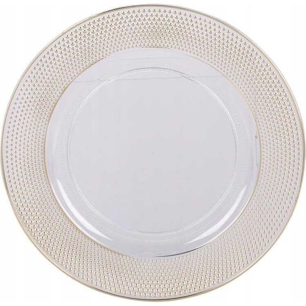 Piatto Bianco Con Bordo Punteggiato D'oro Piatto Di Plastica Da 33 Cm-image