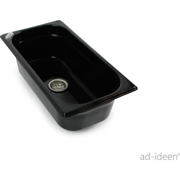 Lavello In Acciaio Inox Lavandino Da Campeggio + Scarico 325 X 176 X 100 Mm Nero-image