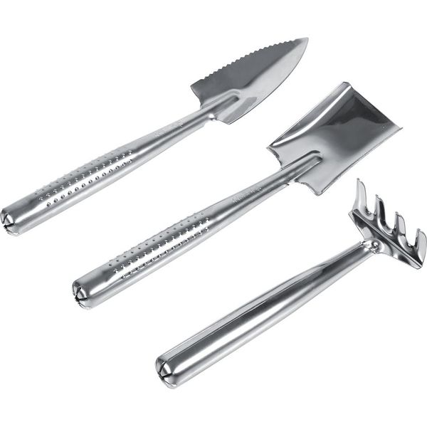 3X Pala, Vanga, Rastrello, Mini Pianta Da Giardino, Strumento Per Bambini, Giocattolo Da Giardino (Manico In Acciaio Inox)-image