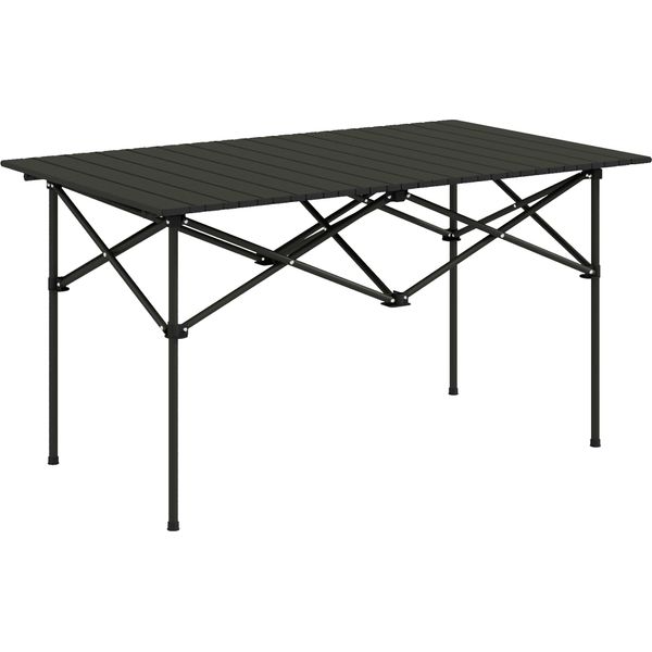 Outsunny Tavolo Da Campeggio Tavolo Pieghevole Con Piano Arrotolabile X-Frame Tavolo Da Giardino In Alluminio Campeggio 95 X 55Cm Nero-image