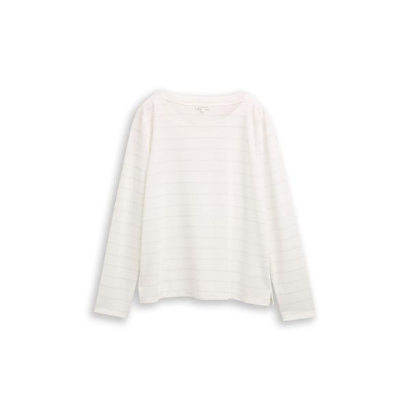 Tom Tailor Damen Langarmshirt Mit Glitzer-Streifenmuster, Weiß, Gestreift, Gr. Xxxl-image