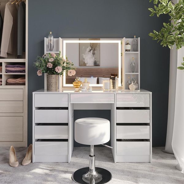 Vicco Tavolo Da Toeletta Sherry, 128.2 Cm 5 Parti, Bianco/Bianco Lucido-image