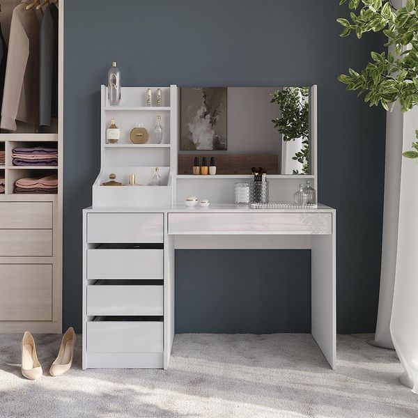 Vicco Tavolo Da Toeletta Sherry, 119.8 Cm 3 Parti, Bianco/Bianco Lucido-image