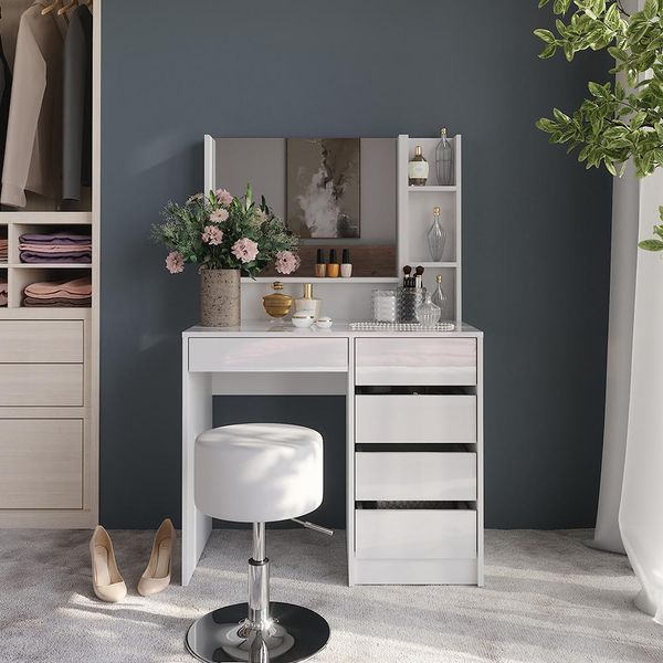 Vicco Tavolo Da Toeletta Sherry, 89.8 Cm 4 Parti, Bianco/Bianco Lucido-image