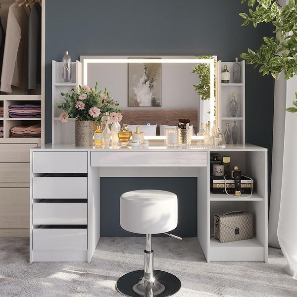 Vicco Tavolo Da Toeletta Sherry, 158.2 Cm 5 Parti, Bianco/Bianco Lucido-image