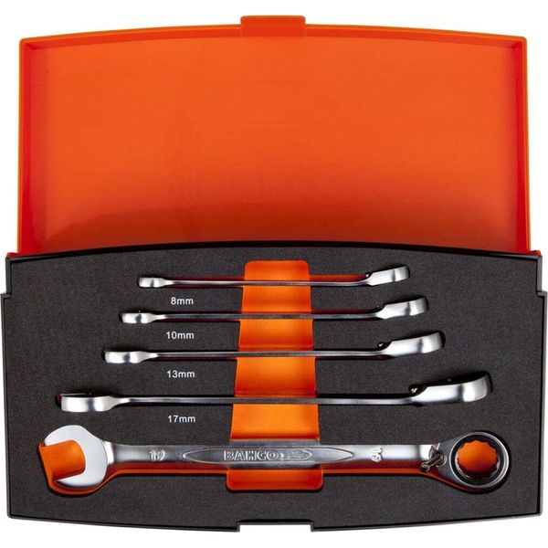 Bahco 1RM/S5 Ratcheting Crowfoot Wrench Set 5-Piece Spanner Size (Metric) 8 - 19 Mm-image