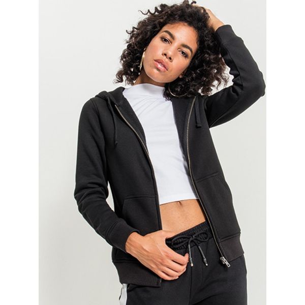 Felpa Con Cappuccio Merch Zip Da Donna, In Morbido Misto Cotone - Colore: Nero - Taglia: 3XL-image