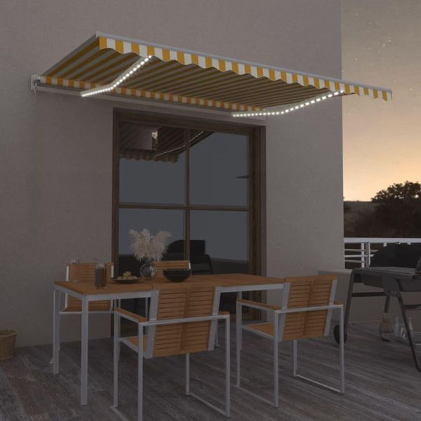 The Living Store Tenda Da Sole Manuale A Scomparsa Con Led 400X350 Cm Giallo E Bianco-image
