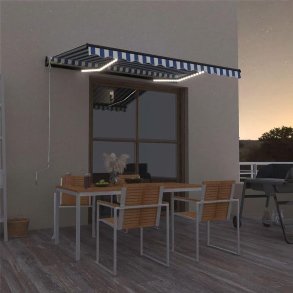 The Living Store Tenda Da Sole Manuale A Scomparsa Con Led 350X250 Cm Blu E Bianco-image
