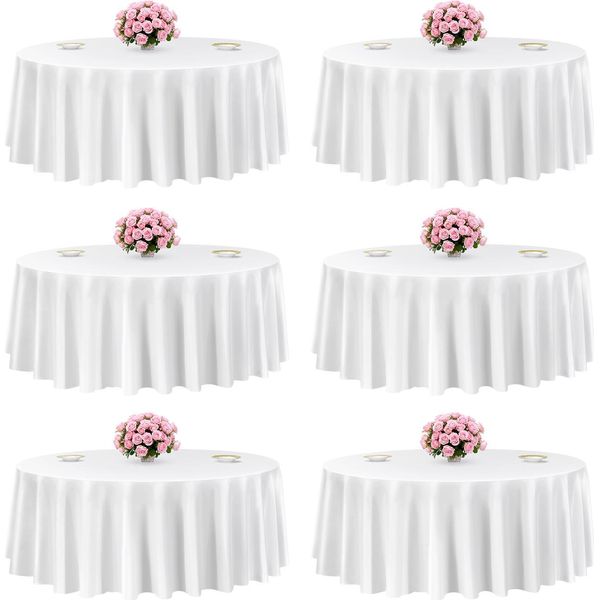 Vevor 6 Pezzi Tovaglie Rotonde Da Tavola 3048 Mm, Protezione Antipiega, Tovaglia Lavabile In Lavatrice In Tessuto Di Poliestere Per Feste Matrimoni Banchetti Eventi Formali, Bianco-image