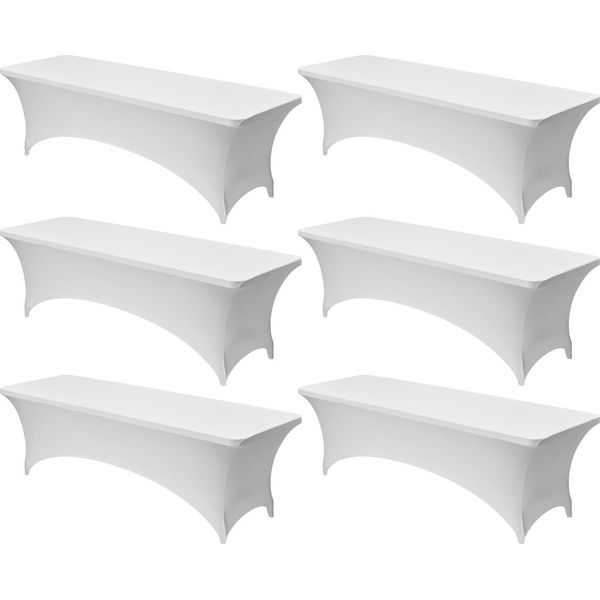 Vevor 6 X Tovaglie Da Tavola In Spandex Elasticizzato (Rettangolari) Adatte A Tavoli Da 244 Cm, Protezione Antipiega Lavabile, Tovaglia Per Feste Matrimoni Banchetti Festival, Bianco-image