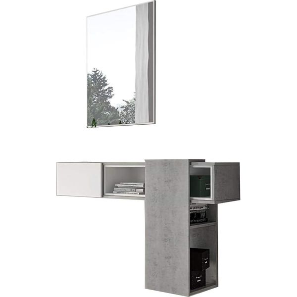 Dmora Mobile Da Ingresso Daba 31.2X100X75H Cm Grigio Cemento, Specchio Incluso Appendiabiti-image