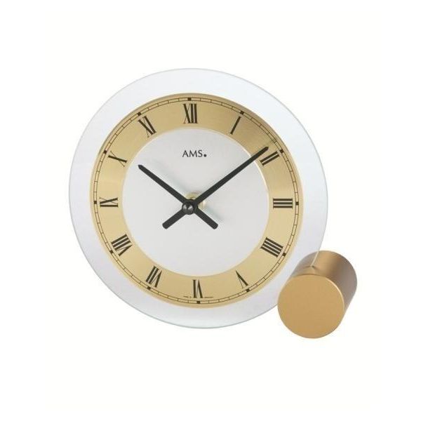 Ams 168 Orologio Da Tavolo Al Quarzo Rotondo Dorato In Metallo Moderno Con Numeri Romani In Vetro-image