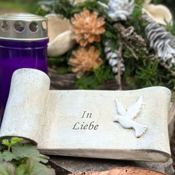 Eberin - Pergamena Commemorativa - Pergamena Decorativa Per Tomba - Pergamena Per Tomba Colomba Bianca Con Scritta "In Liebe"""-image