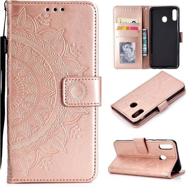 Huawei Y6P Custodia Del Telefono Cellulare Custodia Flip Cover Borsa Custodia Mandala Rosegold-image