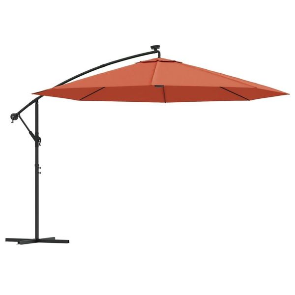 Vidaxl Ombrellone Semaforo Con Illuminazione A Led Palo In Acciaio Terracotta 350 Cm-image