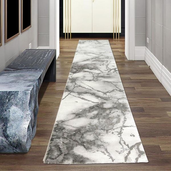 Tappeto In Marmo Con Fibre Lucide Di Colore Grigio Dimensioni - 80 X 300 Cm-image