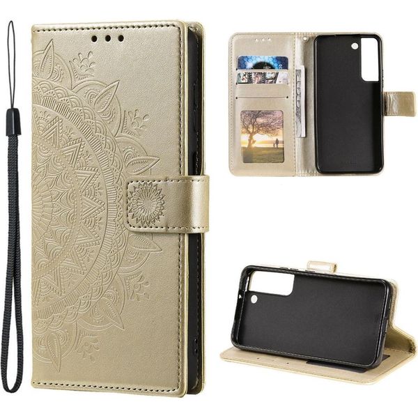 Custodia Per Samsung Galaxy S22 5G Custodia Del Telefono Cellulare Flip Case Cover Borsa Mandala Gold-image