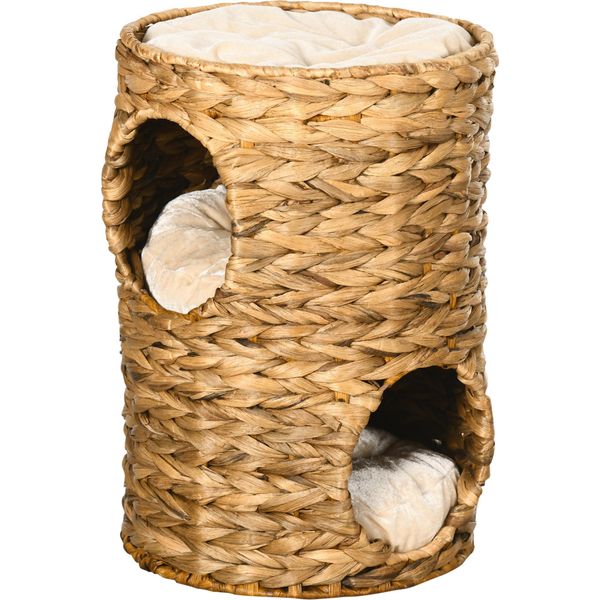 Fusto Tiragraffi Pawhut, Fusto Per Gatti Alto 47 Cm Con 2 Grotte, Tiragraffi Con Cuscino, Torre Per Gatti In Giacinto D'acqua, Per Gatti Fino A 3,5 Kg, Marrone Chiaro-image