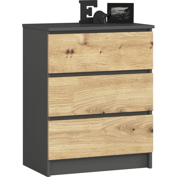 Comò K60 Elegante Con Tre Cassetti In Grafite E Rovere Artisanale-image