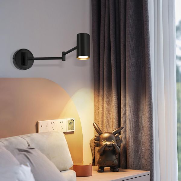 Zmh Lampada Da Parete Per Interni Lampada Da Parete Nera Faretto Da Parete Vintage Camera Da Letto Girevole Scala In Metallo Retro GU10 Per Soggiorno Corridoio-image