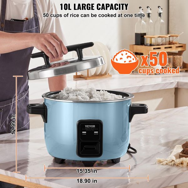 Cuociriso Commerciale Vevor, Cuociriso Da 50 Tazze, Scaldavivande Da 10 Litri, Pentola Interna Antiaderente, Conservazione Del Calore Per 24 Ore, Con Tazza Per Riso E Paletta, Per Uso Ristorante-image