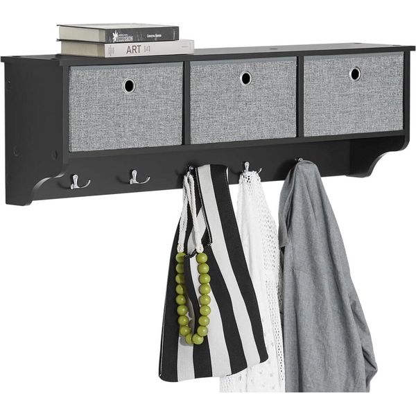 Sobuy Appendiabiti A Muro Mensola A Muro Appendiabiti A Muro Con 3 Cestini E 5 Ganci Appendiabiti Nero-image