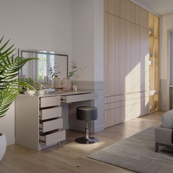 Vicco Tavolo Da Toilette Sherry, 120 Cm Con Specchio Led E Sgabello, Cachemire-image