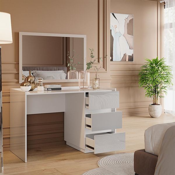 Vicco Tavolo Da Toilette Marla, 120 Cm Con 3 Cassetti, Bianco Lucido-image