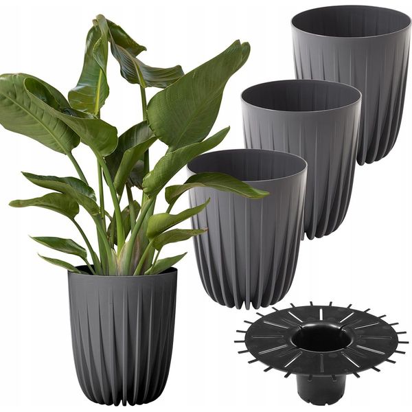 Set Di 3 Vasi Da Fiori Lamela | Mira | Eco | Antracite | 19 Cm-image
