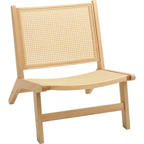 Homcom Poltrona Reclinabile Senza Braccioli, Sedia Con Schienale In Rattan, Struttura In Legno, Sedia Da Lettura Per Soggiorno Camera Da Letto In Legno Naturale-image
