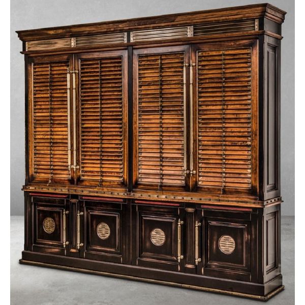 Casa Padrino Libreria In Stile Vintage Marrone / Colori Naturali / Nero 282 X 47 X H. 247 Cm - Mobile In Legno Massello - Mobile A Scaffale - Mobile Da Soggiorno - Mobile Da Ufficio - Mobili In Legno Massello-image