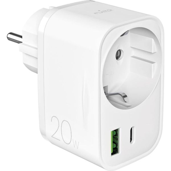 Puro 20W Caricatore Power Delivery Con Spina E Presa Schuko 1X Usb-C + 1X Usb-A - Bianco-image