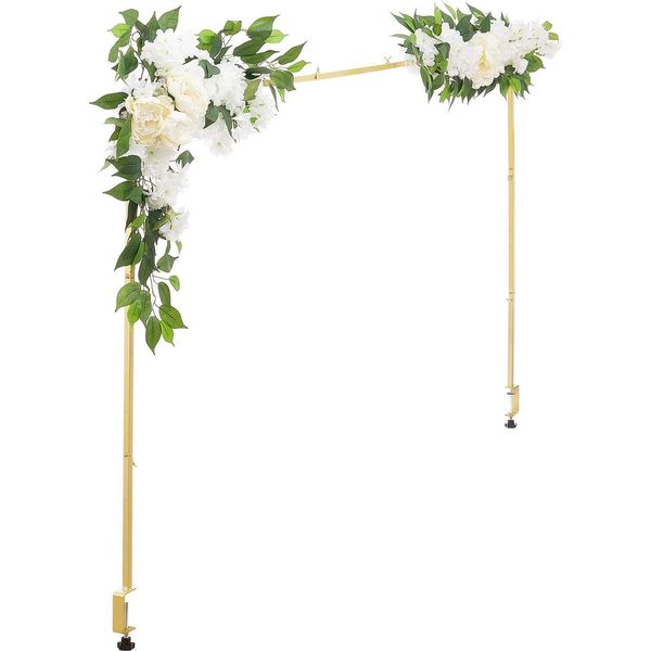 Succebuy Arco Da Tavolo Regolabile Di 711,2šC2489,2 Mm Di Lunghezza E 330,2šC1066,8 Mm Di Altezza, Palo Decorativo Con Portafiori, Cornice Dorata Per Palloncini Per Feste Come Matrimoni, Compleanni E Decorazioni Natalizie-image