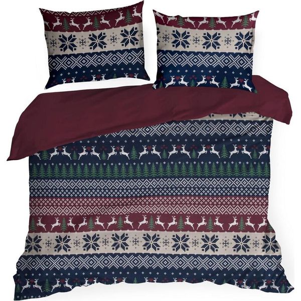 Eurofirany | Biancheria Da Letto Natalizia - Cotone - Blu Rosso Verde - 160 X 200 Cm - Set Letto - Motivo Natalizio-image