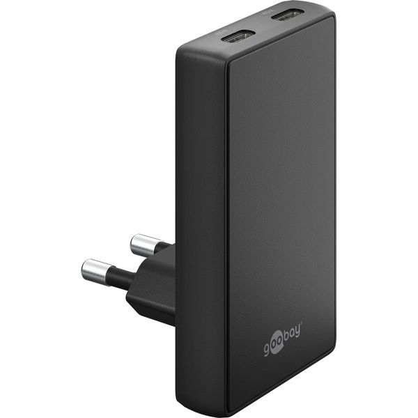 Caricabatterie Rapido Doppio Di Goobay, 45W, 2X USB-C, 90° Srotolato, Piatto, Nero-image